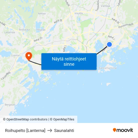Roihupelto [Lanterna] to Saunalahti map