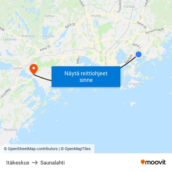 Itäkeskus to Saunalahti map