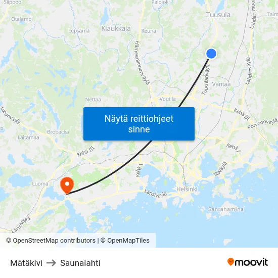 Mätäkivi to Saunalahti map