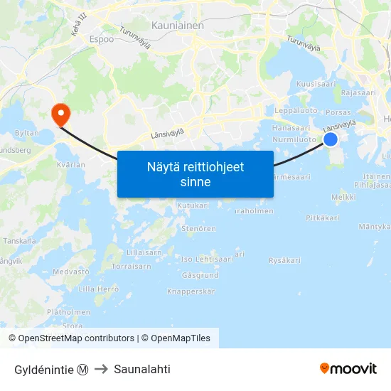 Gyldénintie Ⓜ️ to Saunalahti map