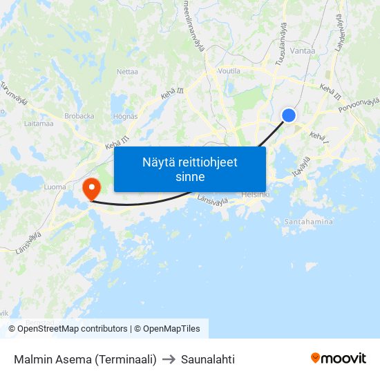 Malmin Asema (Terminaali) to Saunalahti map