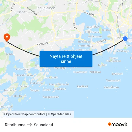 Ritarihuone to Saunalahti map
