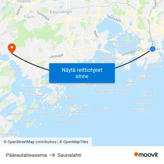 Päärautatieasema to Saunalahti map