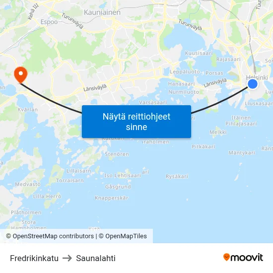 Fredrikinkatu to Saunalahti map