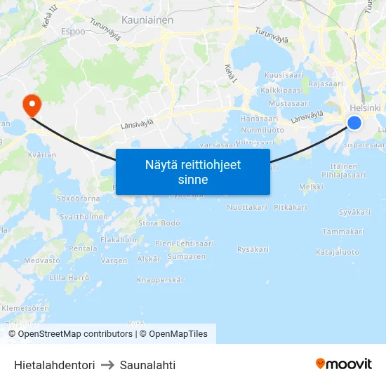 Hietalahdentori to Saunalahti map