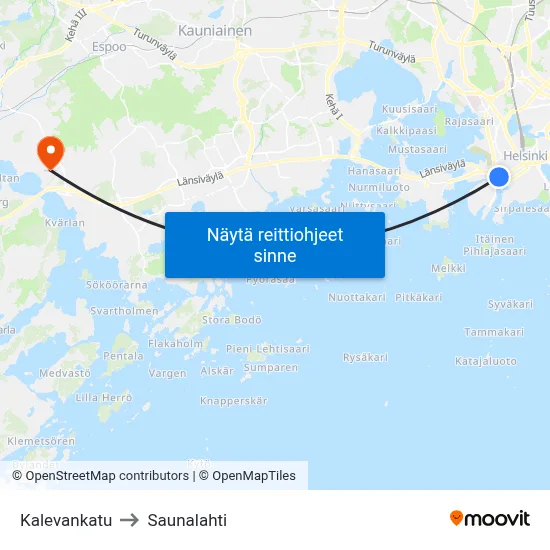 Kalevankatu to Saunalahti map