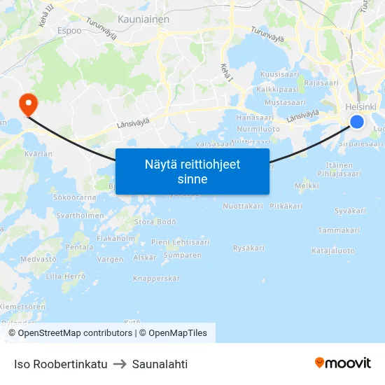 Iso Roobertinkatu to Saunalahti map