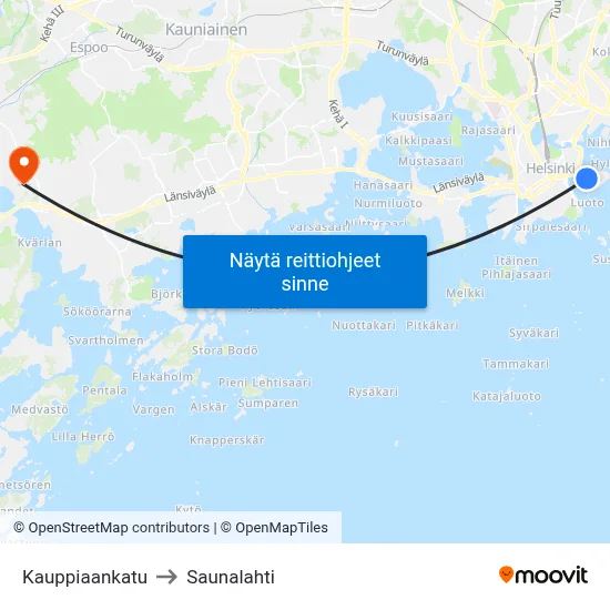 Kauppiaankatu to Saunalahti map