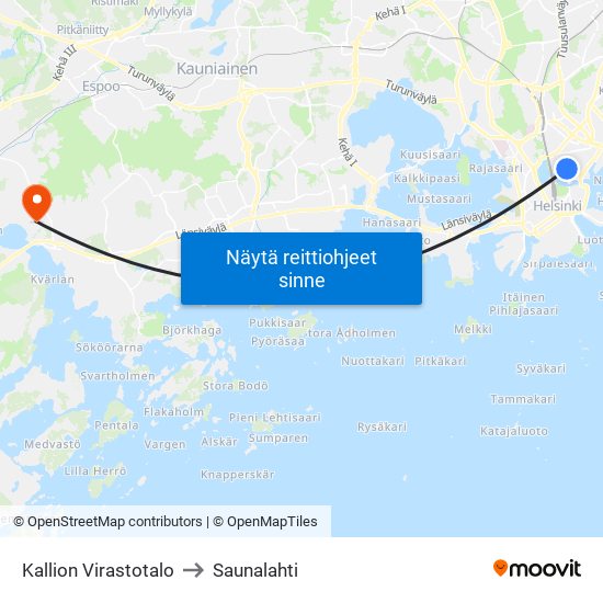 Kallion Virastotalo to Saunalahti map
