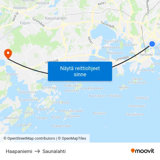 Haapaniemi to Saunalahti map