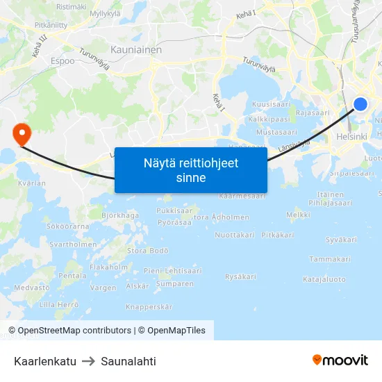 Kaarlenkatu to Saunalahti map