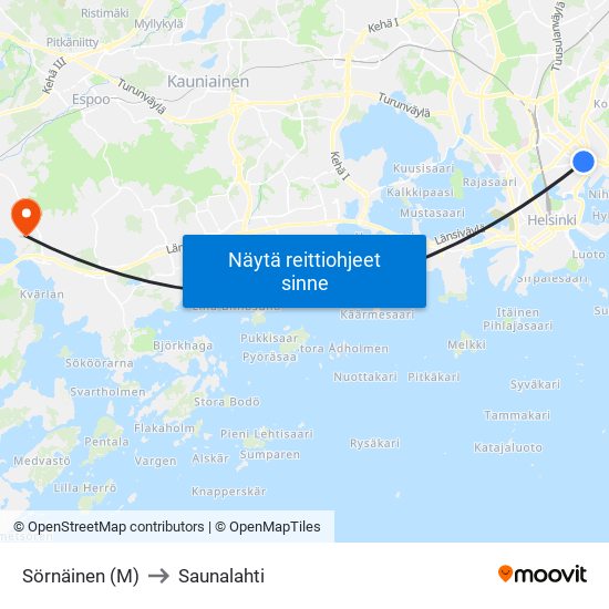 Sörnäinen (M) to Saunalahti map