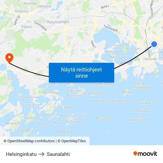 Helsinginkatu to Saunalahti map