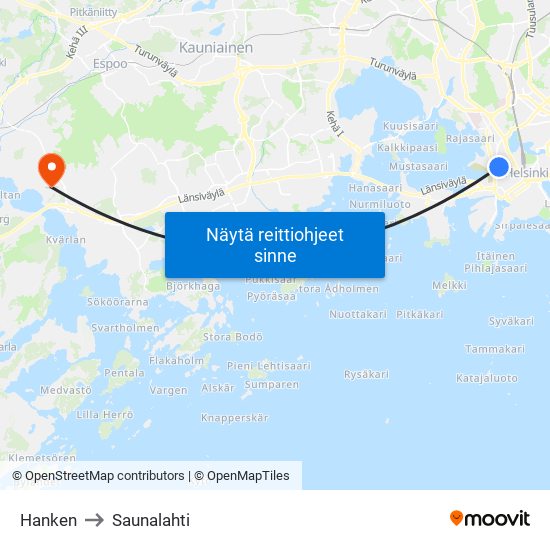 Hanken to Saunalahti map