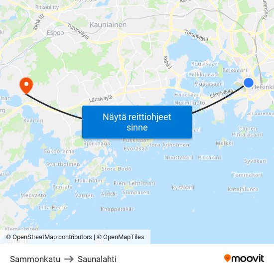 Sammonkatu to Saunalahti map