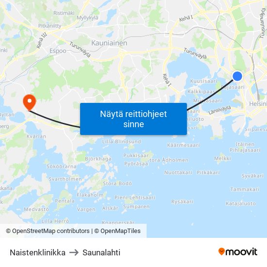 Naistenklinikka to Saunalahti map