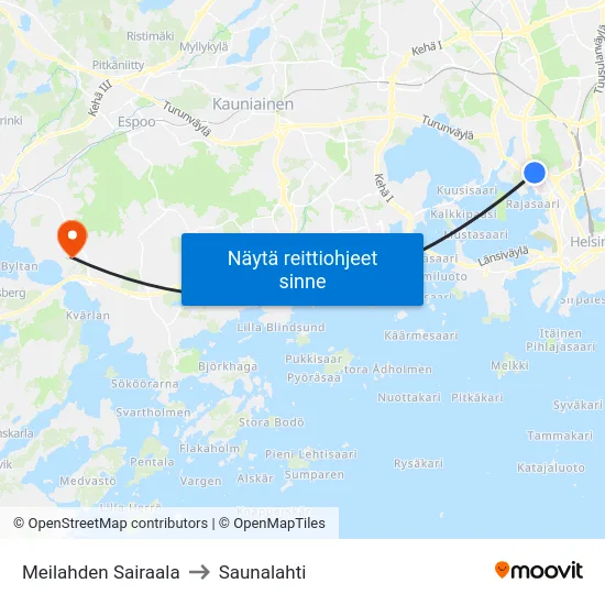 Meilahden Sairaala to Saunalahti map