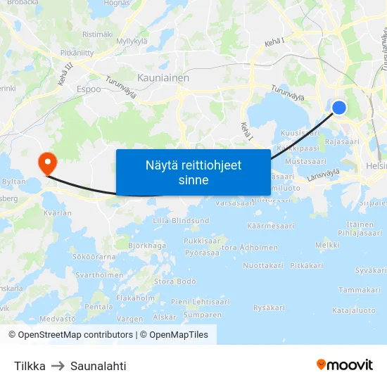 Tilkka to Saunalahti map
