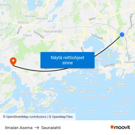 Ilmalan Asema to Saunalahti map