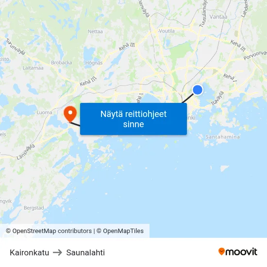 Kaironkatu to Saunalahti map