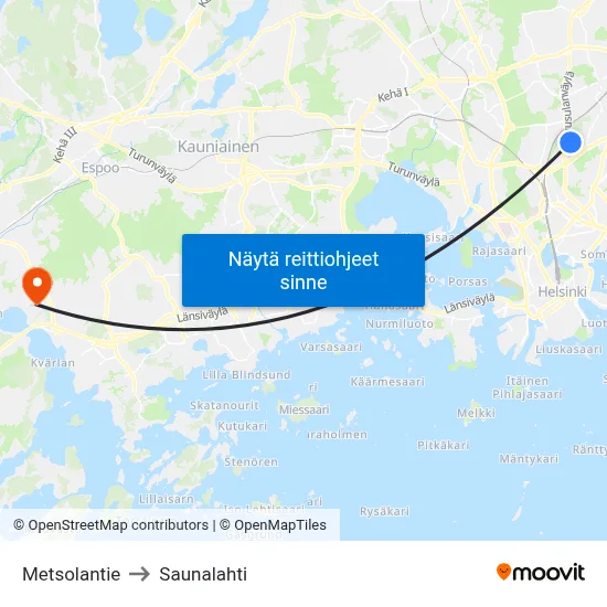 Metsolantie to Saunalahti map