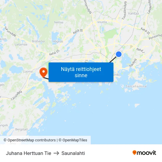 Juhana Herttuan Tie to Saunalahti map
