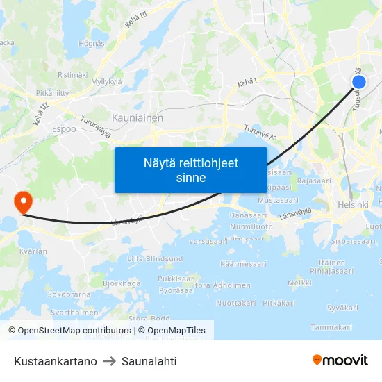 Kustaankartano to Saunalahti map