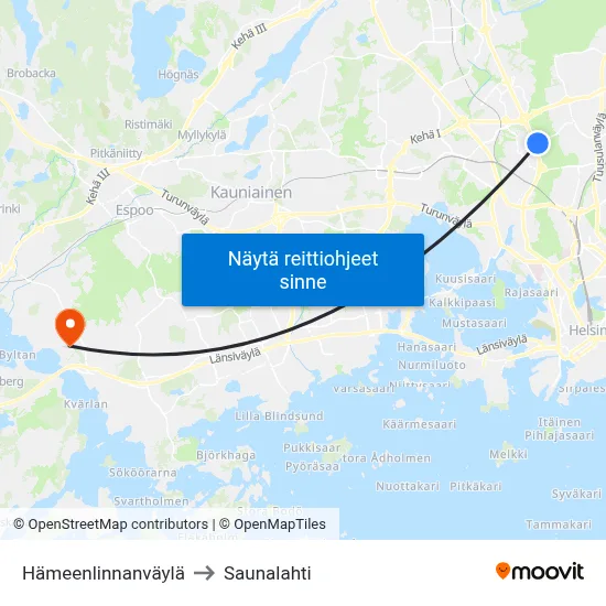 Hämeenlinnanväylä to Saunalahti map