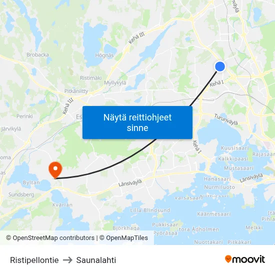 Ristipellontie to Saunalahti map