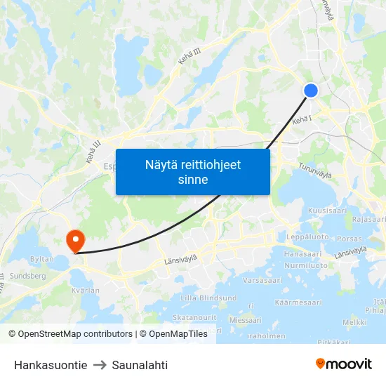 Hankasuontie to Saunalahti map