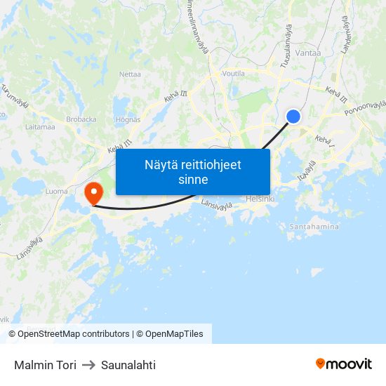 Malmin Tori to Saunalahti map