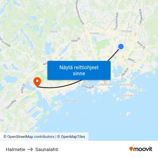 Halmetie to Saunalahti map
