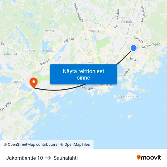 Jakomäentie 10 to Saunalahti map