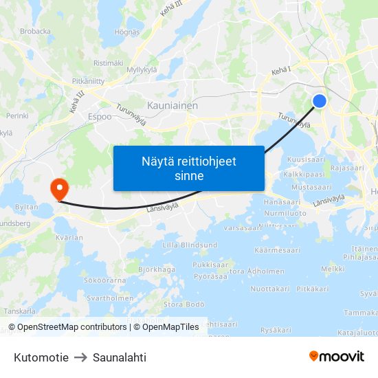 Kutomotie to Saunalahti map