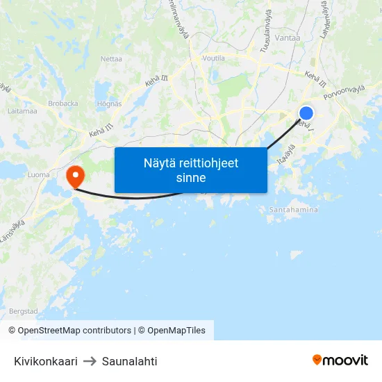 Kivikonkaari to Saunalahti map