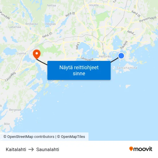 Kaitalahti to Saunalahti map