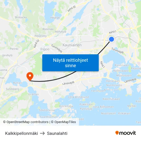 Kalkkipellonmäki to Saunalahti map