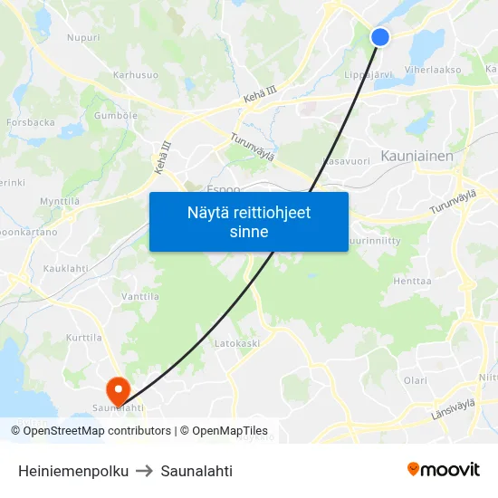 Heiniemenpolku to Saunalahti map