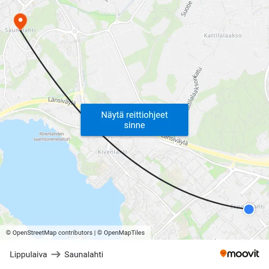 Lippulaiva to Saunalahti map