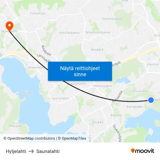 Hyljelahti to Saunalahti map