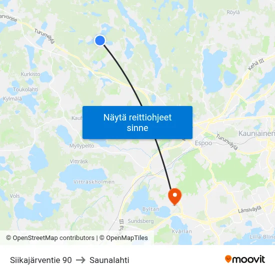 Siikajärventie 90 to Saunalahti map