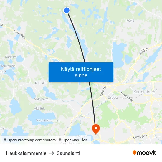 Haukkalammentie to Saunalahti map