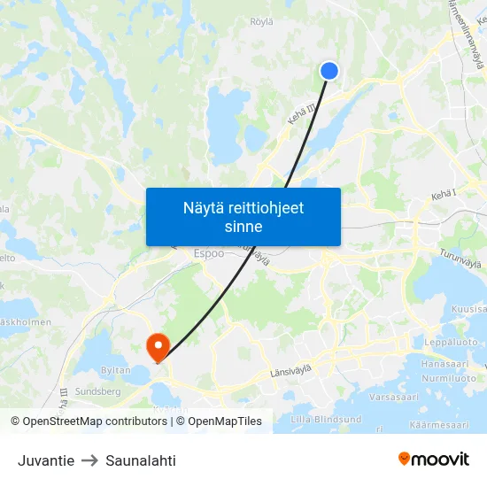 Juvantie to Saunalahti map