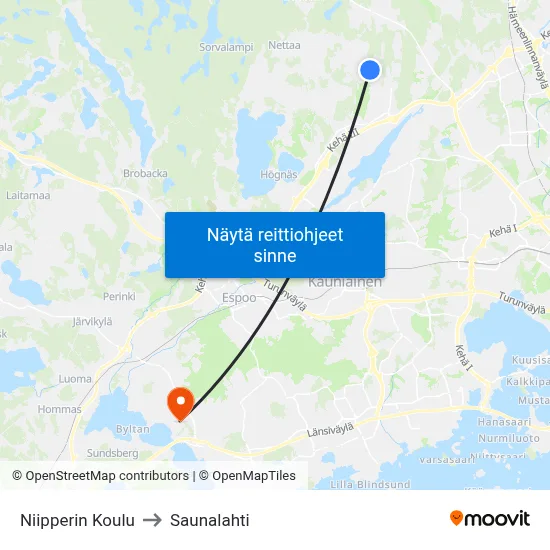 Niipperin Koulu to Saunalahti map