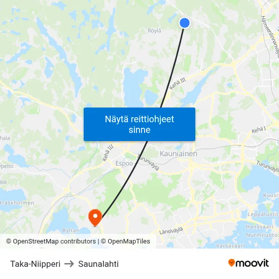 Taka-Niipperi to Saunalahti map