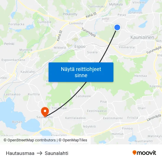 Hautausmaa to Saunalahti map