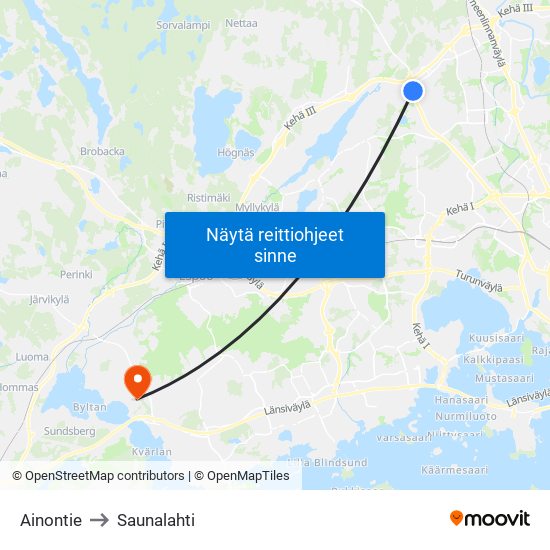 Ainontie to Saunalahti map