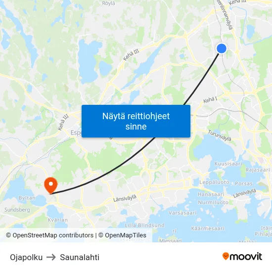 Ojapolku to Saunalahti map