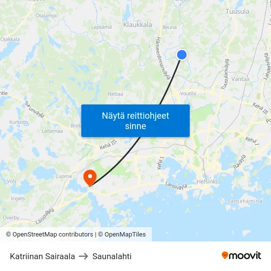 Katriinan Sairaala to Saunalahti map