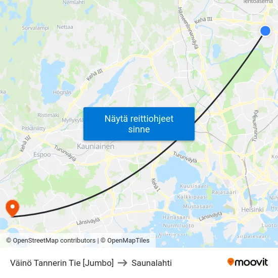 Väinö Tannerin Tie  [Jumbo] to Saunalahti map